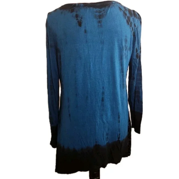 Chicos Zenergy 1 Women Velour Burnout Tunic Top Sz M Teal Long Sleeve Goth Boho - Picture 3 of 10